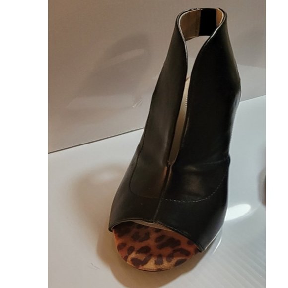Comfort Faux Leather Black & Leopard Slingback High Heels Stiletto Shoes Size 11 - Picture 3 of 3